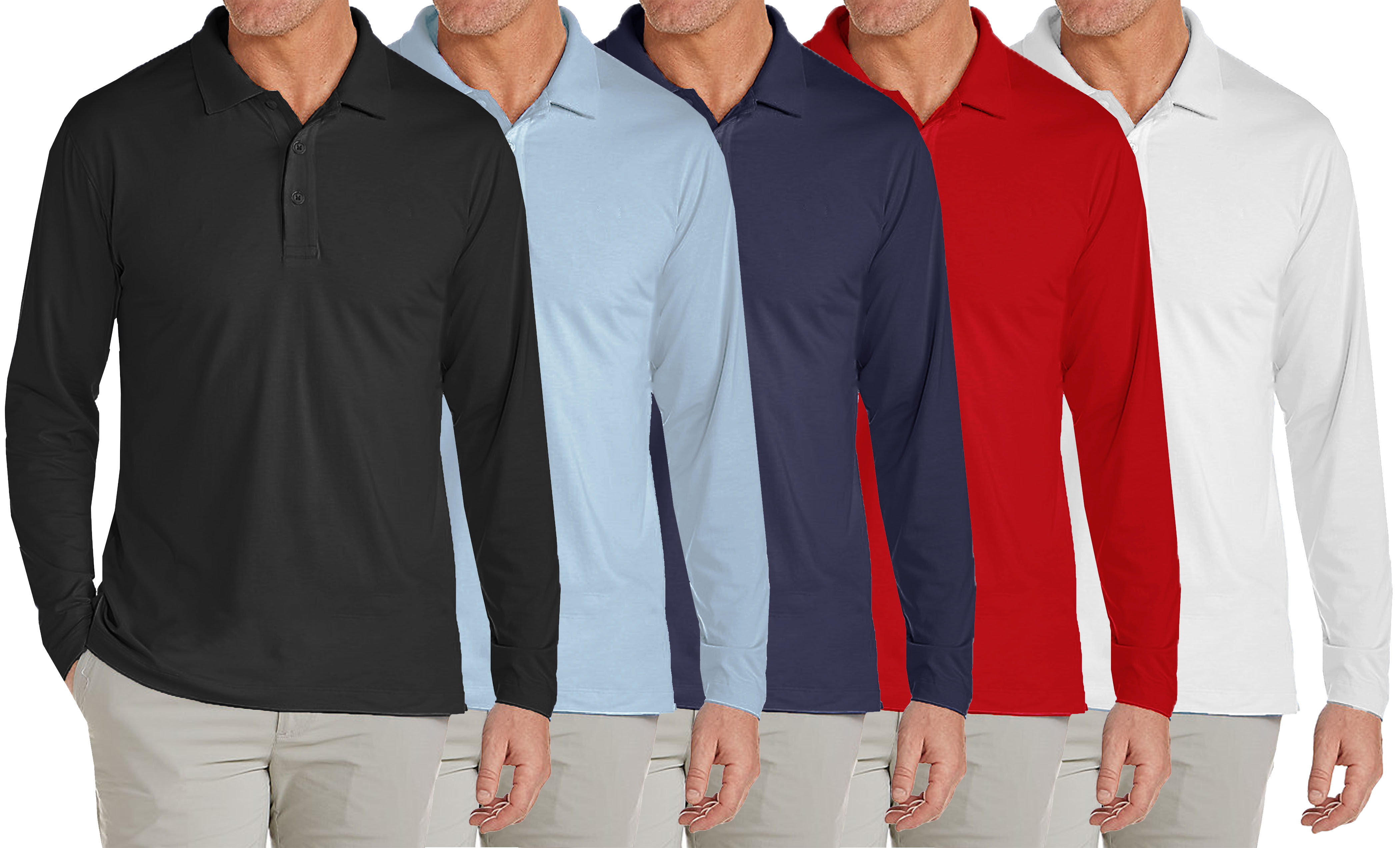 3 or 4-Pk Mens Long Sleeve Pique Polo Shirt - Gallery 10