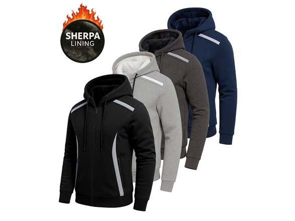 3Pk Mens Sherpa Reflective Tech Zip Hoodie