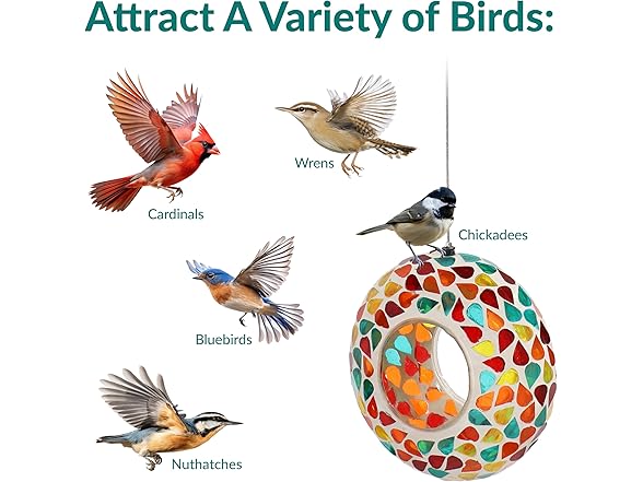 Sunnydaze 6-Inch Glass Mosaic Hanging Bird Feeder - Confetti Mosaic