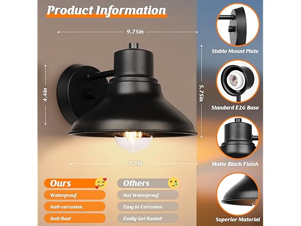VerRon 2-Pack Outdoor Light Fixtures Wall Mount