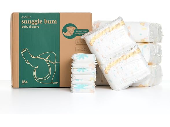Evolur Snuggle Bum Baby Diapers Size 3 184 Count