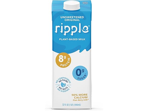 5PK Ripple Unsweetened Original Plant Based Milk | 8g