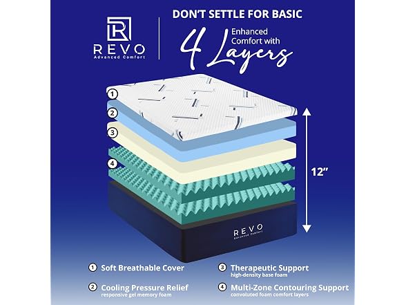 REVO Sleep Gel Memory Foam Mattress, 12-Inch Queen