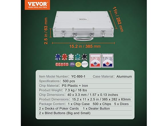 VEVOR Poker Chip Set, 500-Piece Poker