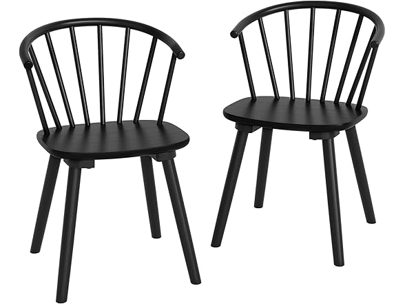 LUE BONA Black Dining Chairs Set of 2, Farmhouse Wood Dining Chairs with Semicircular Backrest, Spindle Dining Chair for Kitchen and Dining Room, 18 Inch (Open Box)