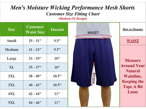 5Pk Mens Moisture Wicking Mesh Shorts