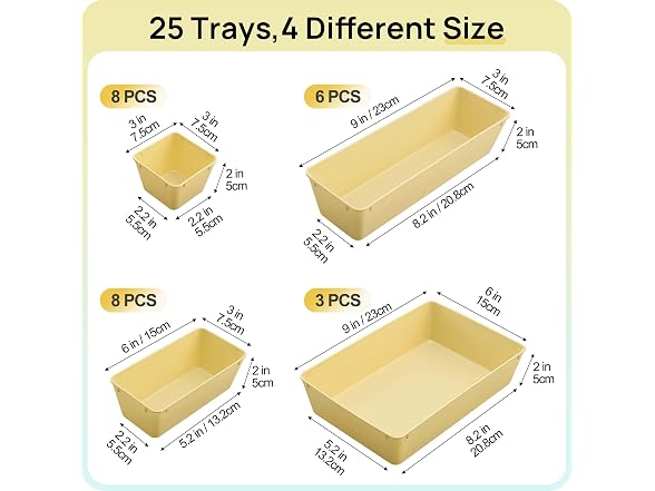 Vtopmart Beige 25 PCS Plastic Drawer Organizer