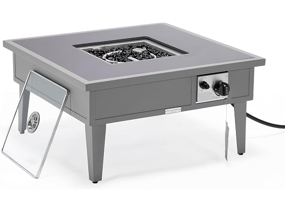 LeisureMod Walbrooke Modern Outdoor Square Fire Pit Table Grey
