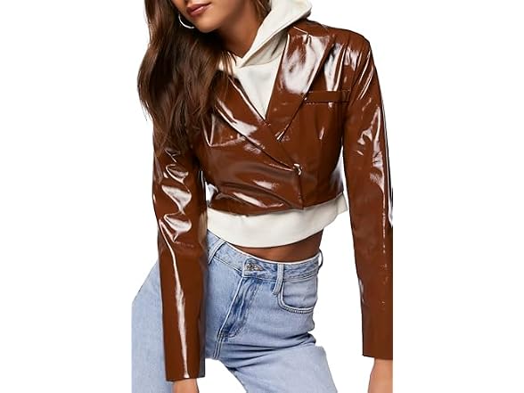 Forever 21 (S) Faux Patent Leather Cropped Blazer