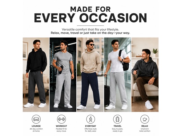 4Pk Mens Fleece-Lined Open Bottom Sweatpants