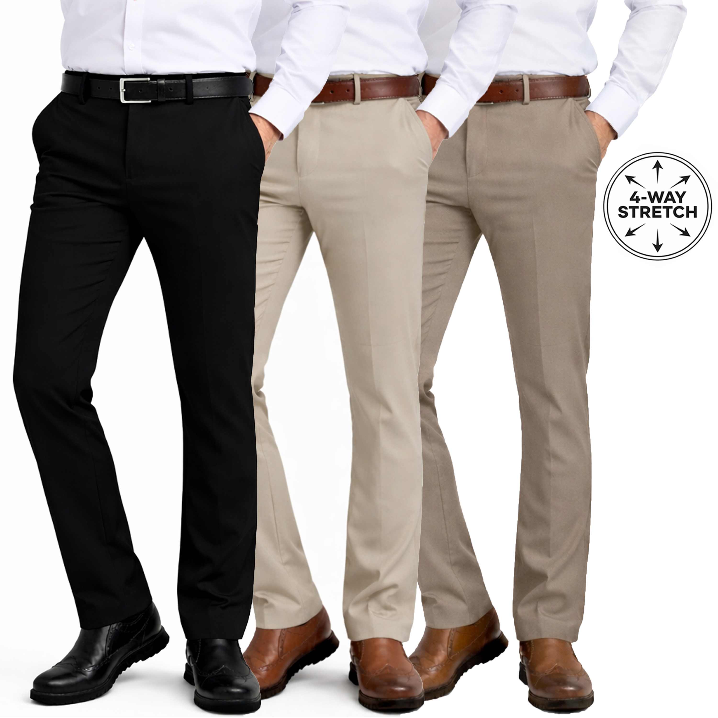 3Pk Mens Slim Fit Stretch Dress Pants - Gallery 10