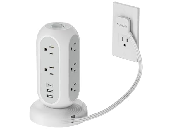TESSAN 5ft Cord Power Tower (11 Outlets, 3 USB)