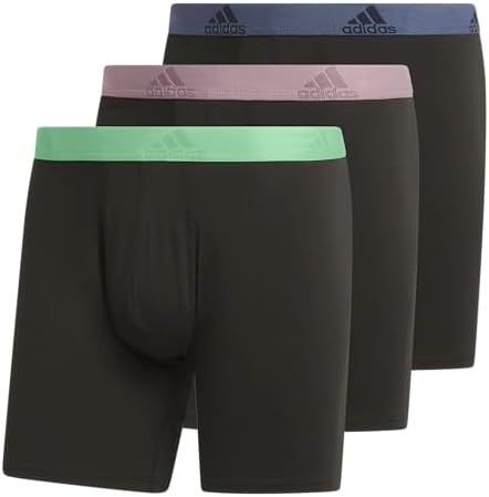 adidas Men's Performance Stretch Cotton Boxer Briefs 3-Pack, Soft Underwear, Superior Comfort, Black/Semi Green Spark/Preloved Fig Purple, X-Large