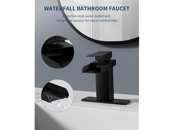 BATHLAVISH Matte Black Waterfall Bathroom Faucet