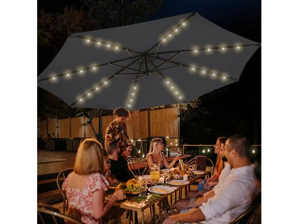 wikiwiki 10ft Solar LED Offset Cantilever Patio Umbrella