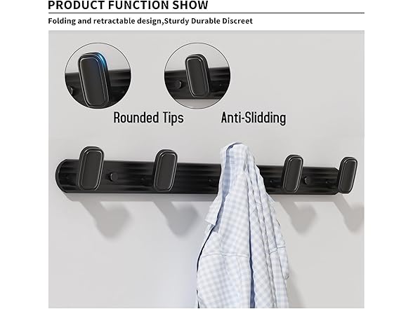 Coat Rack Wall Mount 5 Hooks Black