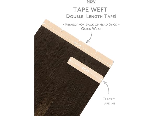 WENNALIFE Dark Brown 3.15" Wide Tape in Hair Extensions