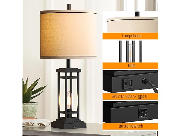 ROTTOGOON Farmhouse Table Lamp Set