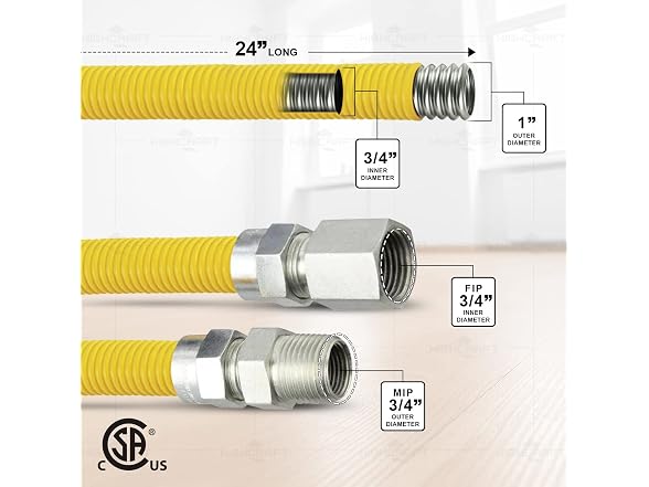 Gas Connector 24 inch Yellow Coated Stainless Steel