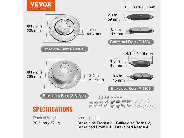 Front and Rear Brake Kit Compatible