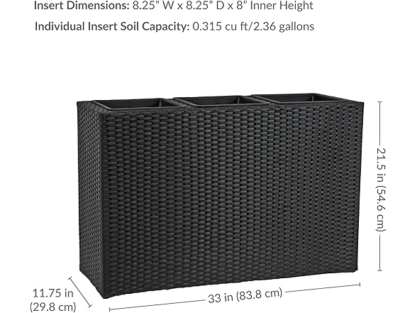 Sunnydaze 3-Section Tall Wicker Planter Box