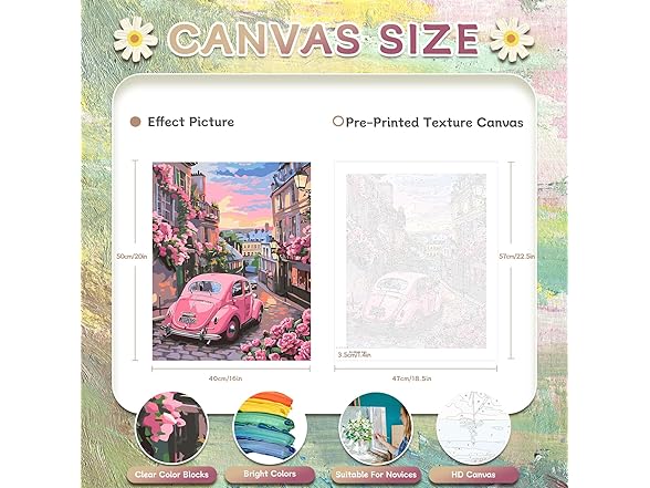 hoshiron Paint by Numbers Kit Vintage Pink Car