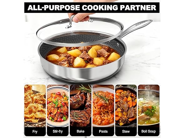 12" Stainless Steel Frying Pan with Lid