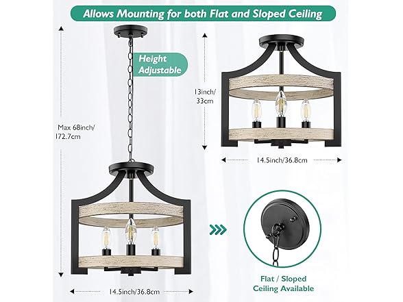 BesLowe 3-Light Rustic Farmhouse Pendant Hanging Light