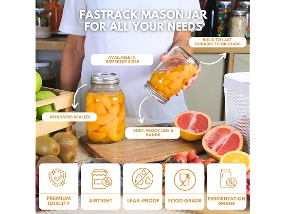 FastRack Regular Mouth Glass Mason Jars 2PK