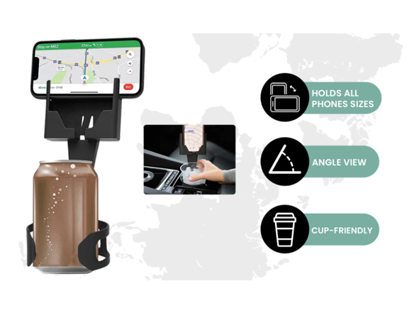 2 Pack Adjustable 2 In 1 Cup Holder Phone Mount