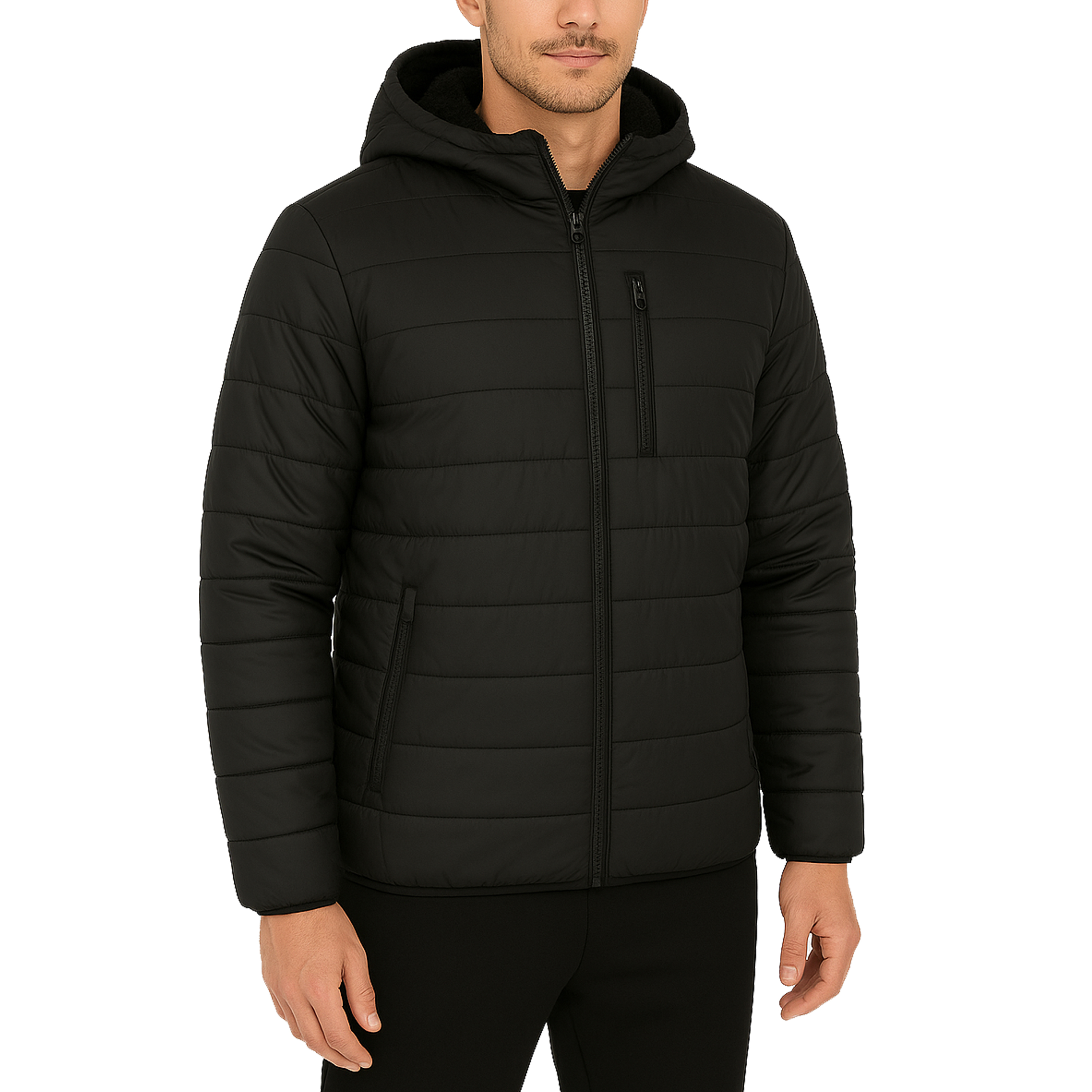 Mens Sherpa Fleece-Lined Hooded Puffer Jacket - Gallery 30
