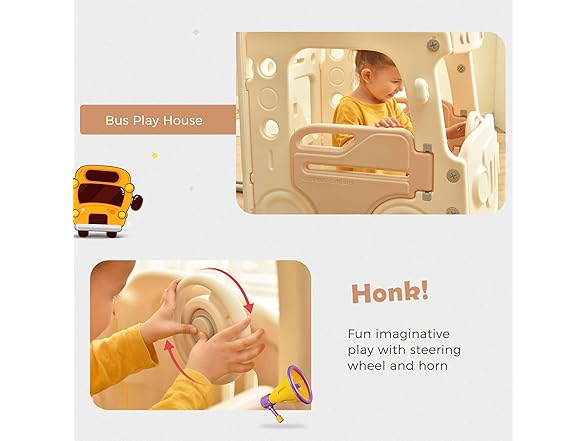 SPOFLYINN Toddler Slide Swing Set with Bus Beige