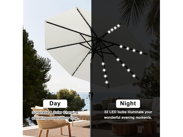 ABCCANOPY Solar Led Patio Umbrella with 32 Lights 10FT(Light Beige)