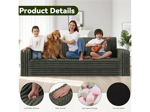 HABUTWAY 78" Green 4-in-1 Boneless Couch