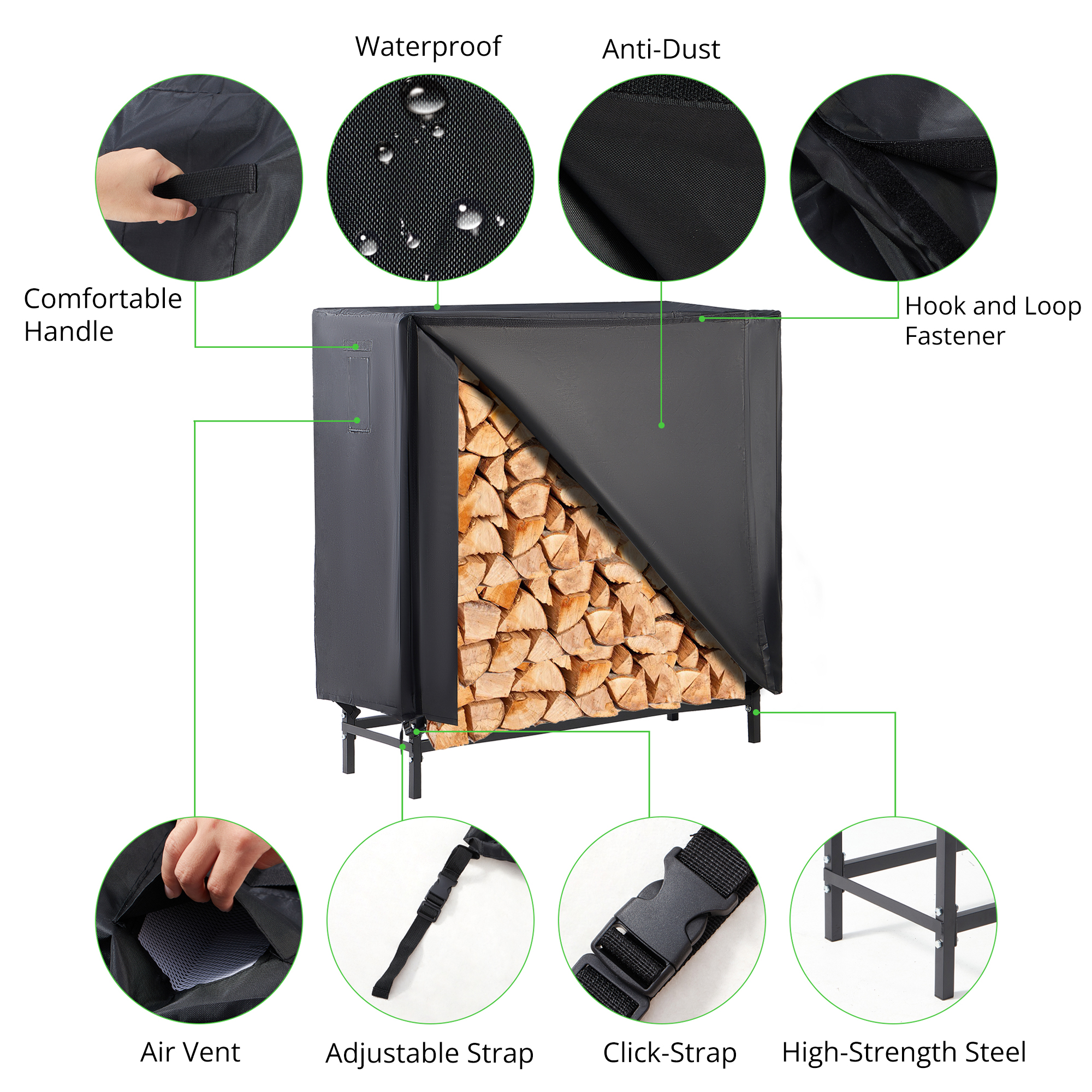 Outdoor Firewood Rack with Cover 4ft - Gallery 11