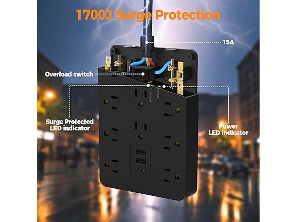 TESSAN 10ft Power Strip (10 Outlets, 3 USB)