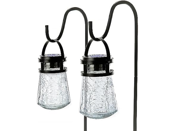Home Zone 2Pk Crackle Glass Solar Lanterns
