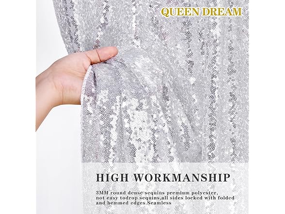QueenDream Silver Sequin Backdrop Party Decorations