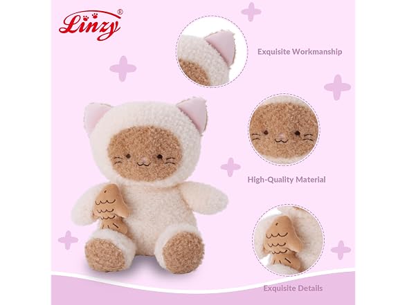 Linzy 10” Cat Stuffed Animal Holding Fries