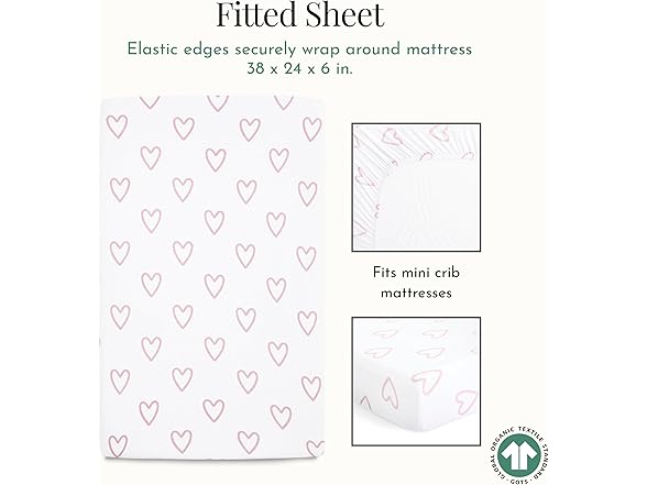 Evolur Baby Pink Heart Crib Bedding Set
