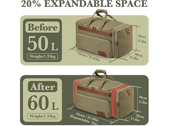 SHOWKOO Army Green 60L Duffle Bag