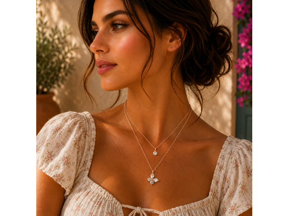 18K Gold Bee Necklace with Layered CZ