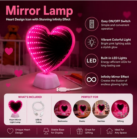 Heart Design Icon Mirror Infinity Light Lamp - Gallery 4