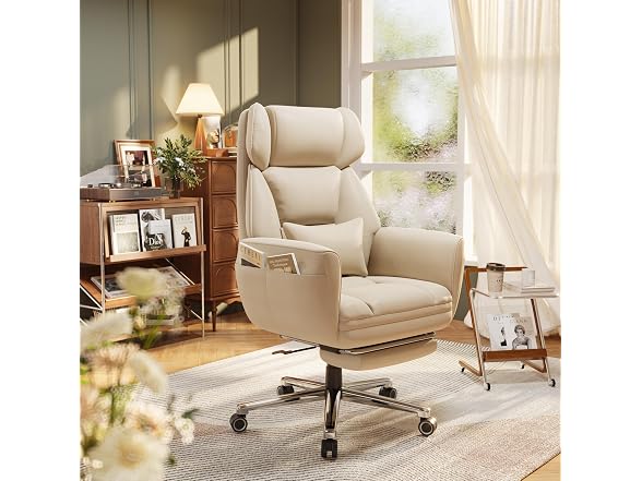 Ergonomic Criss Cross Office Chair with Footrest, Ivory