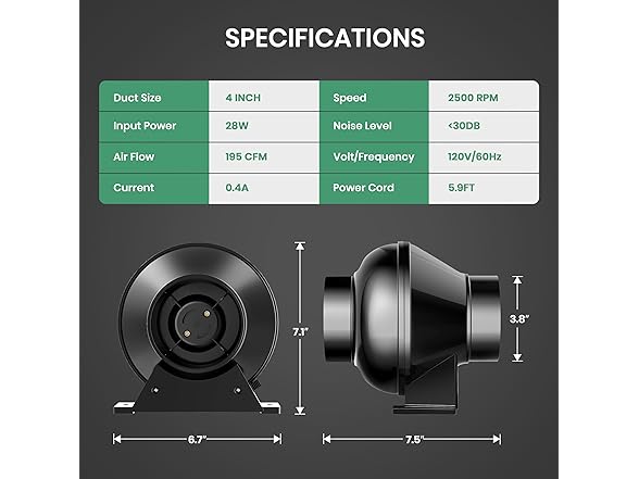 iPower 4 Inch 195 CFM Inline Ventilation Fan