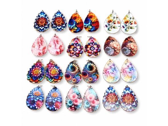 12 Pairs Boho Flower Earrings
