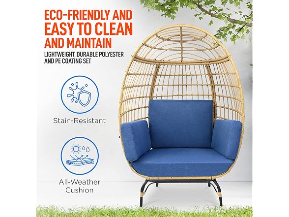SereneLife Wicker Rattan Egg Chair with Cushions