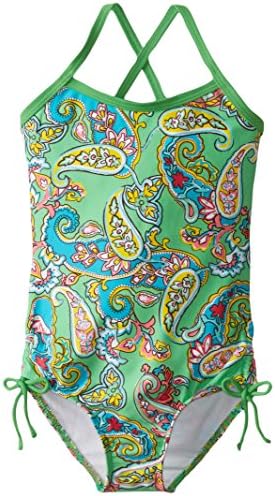 Kanu Surf Girls' Layla Beach Sport Banded 1 Piece Swimsuit, Caroline Green Paisley, 10