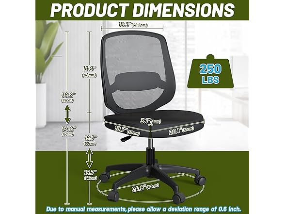 KIZECK Armless Mesh Home Office Chair