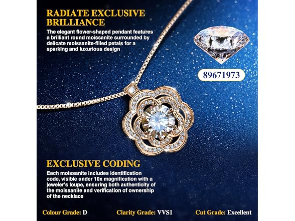 PASADAZ Elegant Moissanite Necklace fo